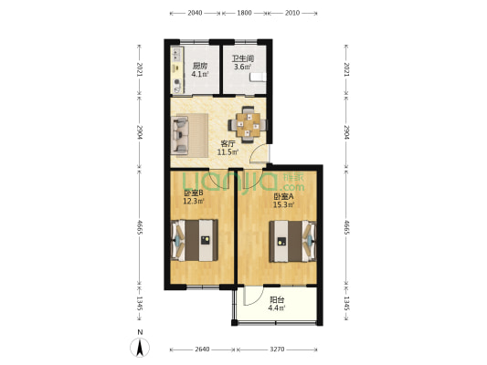 花园浜北村 2室1厅1卫 63平方
