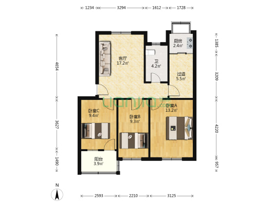 河南高速开封公司家属院 3室1厅1卫 83平方