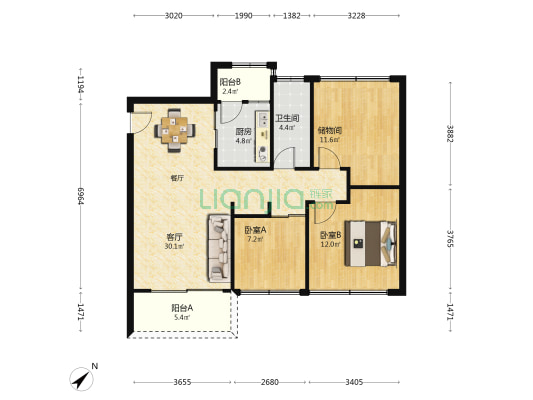 百悦尚城二期恒大雅苑 2室1厅1卫 85平方