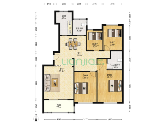 古北中央花园 4室2厅2卫 155平方