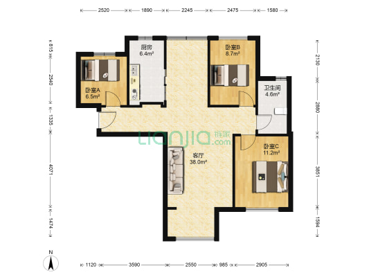 永威南樾福苑 3室1厅1卫 96平方
