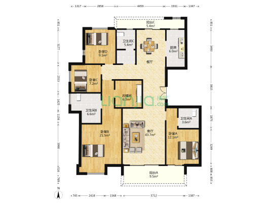 冠景君悦湖 4室1厅3卫 164平方