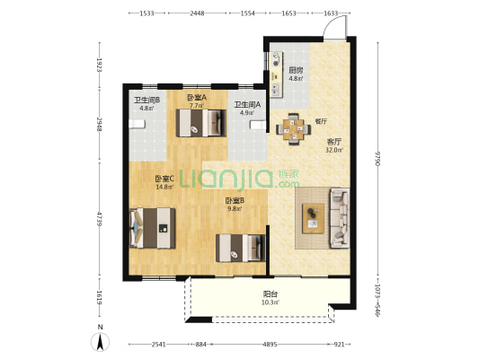 云翰向高府 3室1厅2卫 110平方