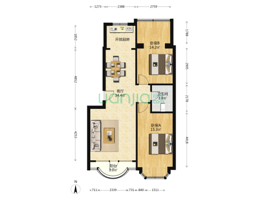 水仙新城 2室1厅1卫 80平方