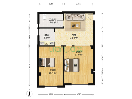 泰山名座 2室1厅1卫 94平方