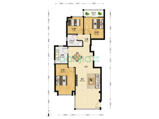 皇家御城 3室1厅1卫 121平方