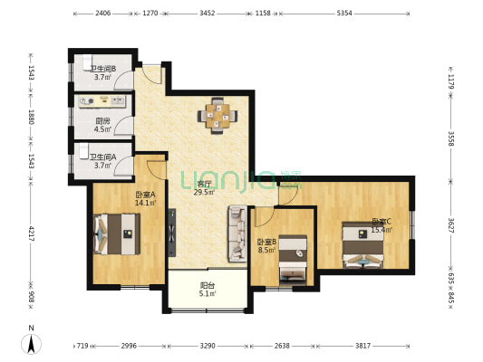 萝岗明珠广场 3室1厅2卫 110平方