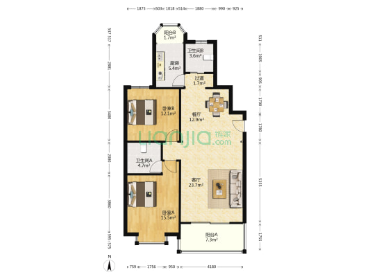 宏惠花苑 2室2厅2卫 106平方