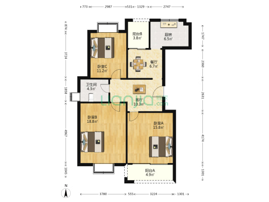 田林苑二期 3室2厅1卫 109平方