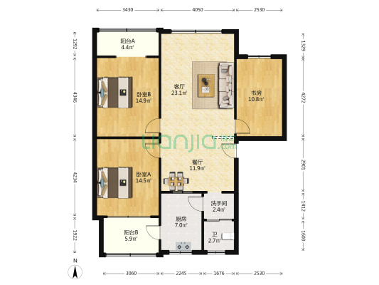 天山南路一段3号 3室2厅2卫 122平方