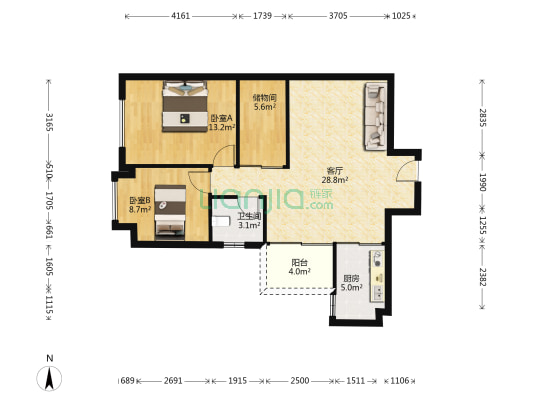 金域名苑 2室1厅1卫 81平方