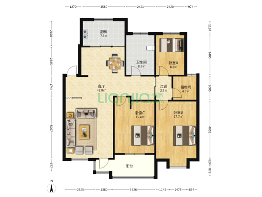 丁香苑 3室1厅1卫 139平方