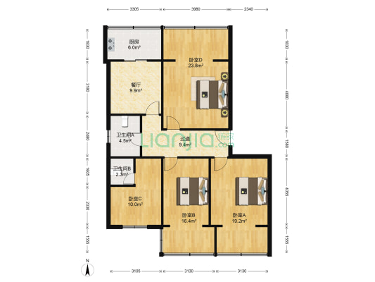 市建总公司宿舍(东盛巷8-6号) 4室1厅2卫 122平方