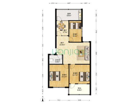 御碑楼小区 3室2厅1卫 93平方