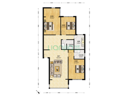 杏苑 3室1厅2卫 139平方