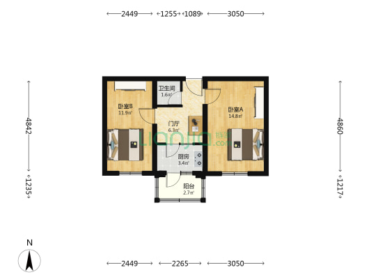 灵光胡同 2室0厅1卫 52平方