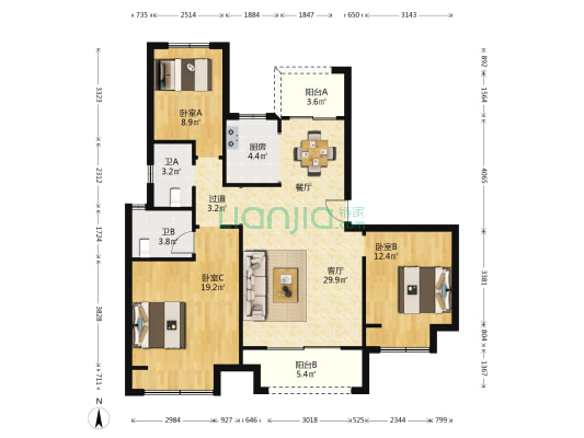 平安福邸 3室1厅2卫 134平方