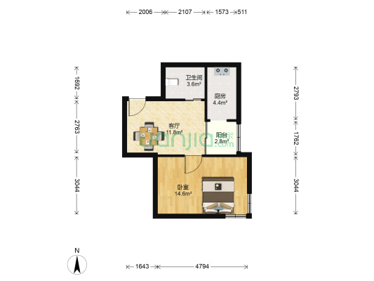 祥瑞家园（河东） 1室1厅1卫 49平方