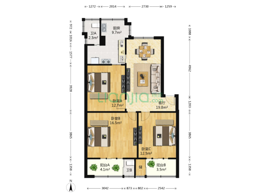 小金台 3室1厅2卫 95平方