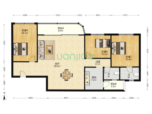 青云大厦 3室1厅2卫 149平方