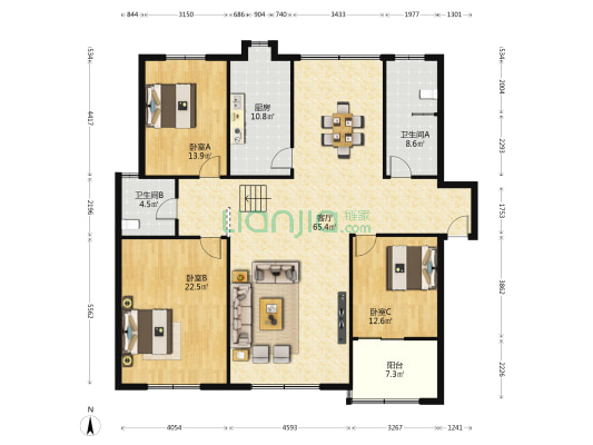 松鹤路特9号 3室1厅2卫 171平方
