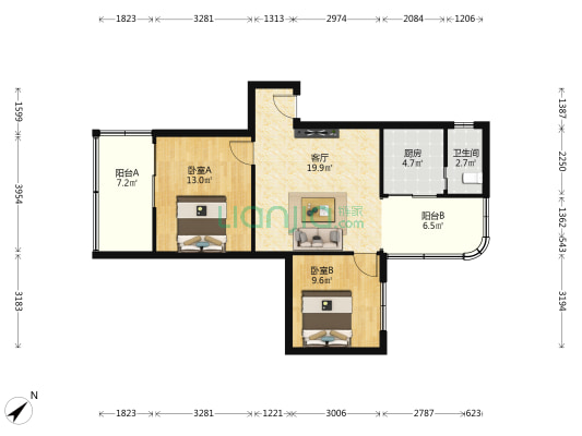 永逸苑 2室1厅1卫 74平方