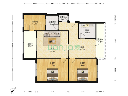 书院街198号 2室2厅2卫 111平方