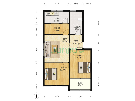 邮电大厦 2室1厅1卫 77平方
