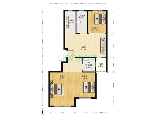 水产新区 3室1厅2卫 118平方