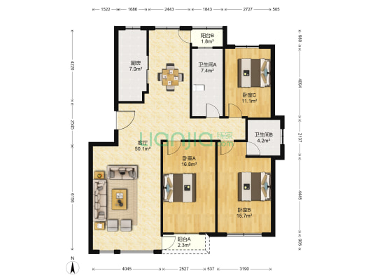 清熙园 3室1厅2卫 135平方