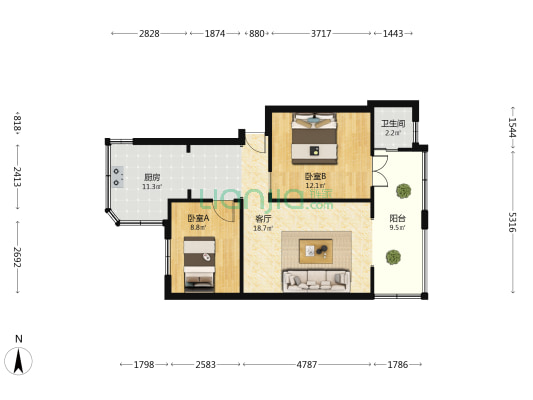 化建小区 2室1厅1卫 63平方