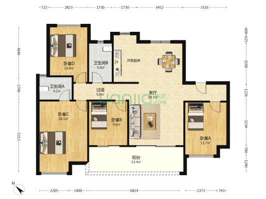 漓东新城 4室1厅2卫 139平方