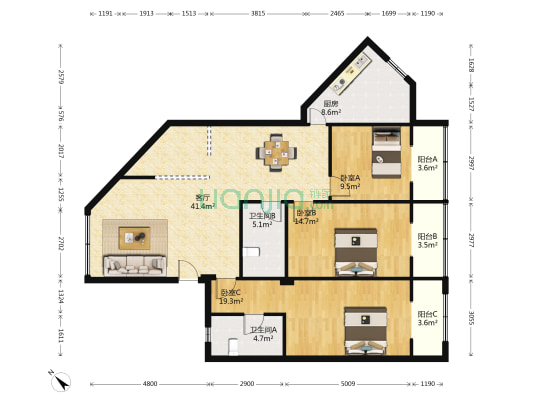 晚晴街73号 3室1厅2卫 141平方
