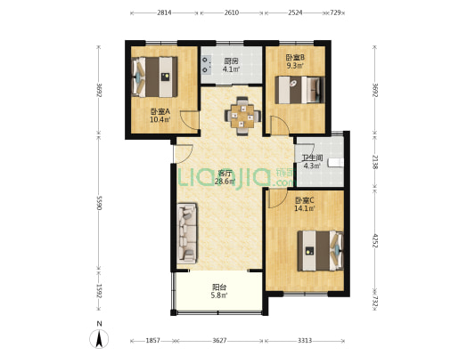 淳化安置房二期 3室1厅1卫 109平方