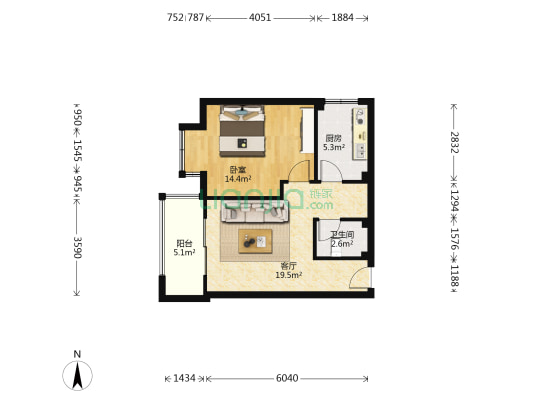 草堂西院 1室1厅1卫 57平方