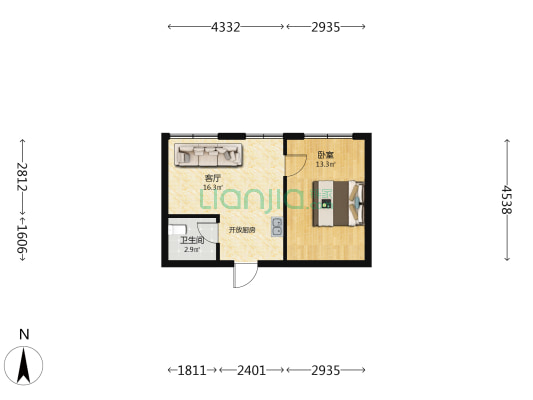 九龙广场 1室1厅1卫 53平方