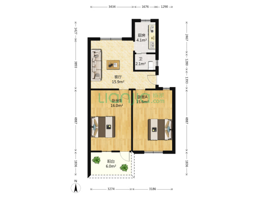 江西省机械施工公司宿舍 2室1厅1卫 72平方