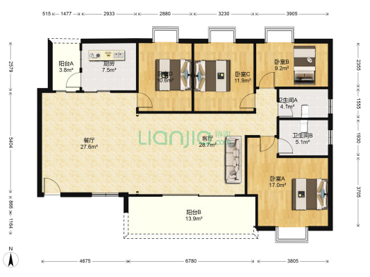 明珠家园 4室2厅2卫 171平方
