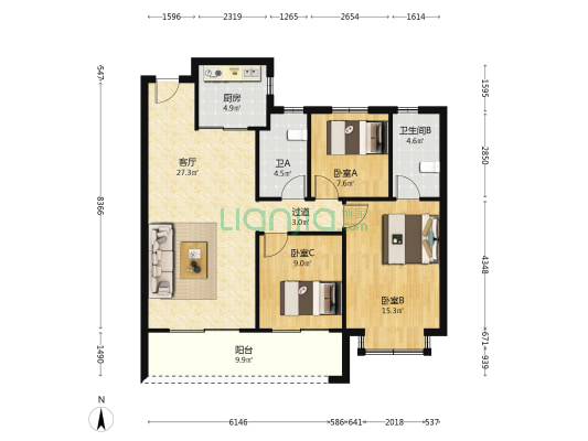 保利朗玥旭章 3室1厅2卫 117平方