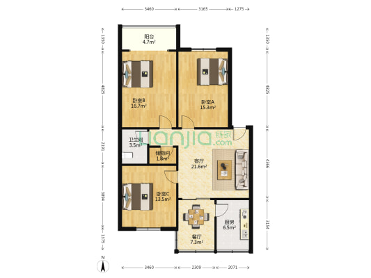 乐派广场 3室2厅1卫 105平方
