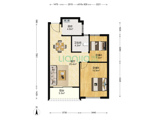 东展锦园 2室1厅1卫 80平方