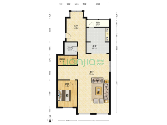 南北通透大四居，采光好，有大露台！-户型图