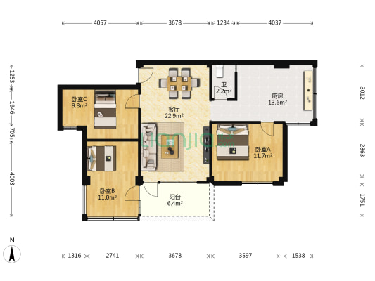 新兴路 3室1厅1卫 92平方