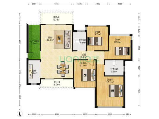 恒鑫御园 4室1厅2卫 129平方