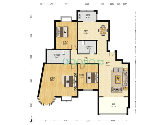 美韵家园 3室2厅2卫 169平方