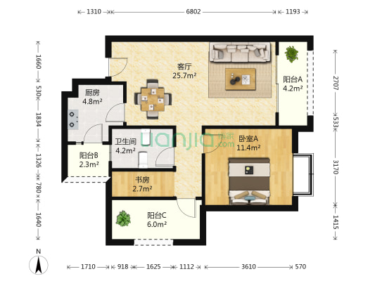家益凤凰富居 2室1厅1卫 77平方