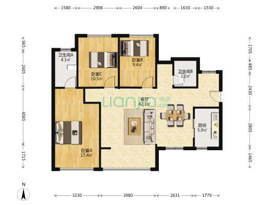 金科集美阳光二期 3室1厅2卫 111平方