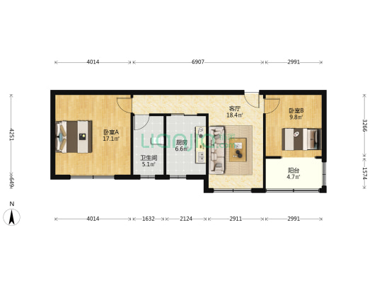 上纯阳洞住宅小区 2室1厅1卫 74平方