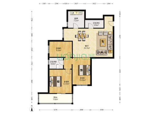 招银大厦 3室1厅2卫 140平方