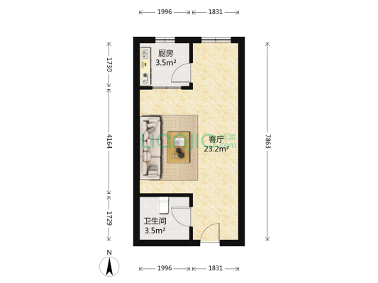 简单一居室，自住出租都方便，出行方便，-户型图